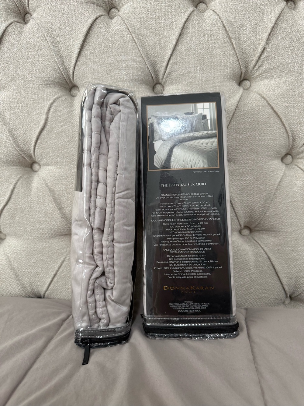 2- NIP Donna Karan New York Essentials Silk Quilt Pillow Sham Platinum standard - Picture 4 of 4